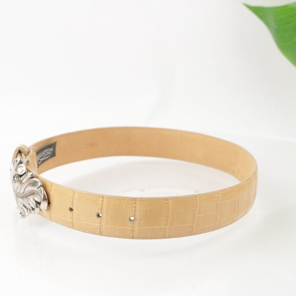 Vintage Brighton Women's Belt Size S Small Tan Beige Croc Leather Leaf Buckle - Picture 6 of 12